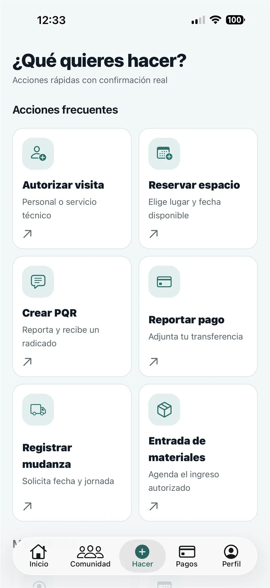 Aplicación LSS Comunidad: autorizar visitas, reservar espacios, crear PQR, reportar pagos, registrar mudanzas y entrada de materiales.
