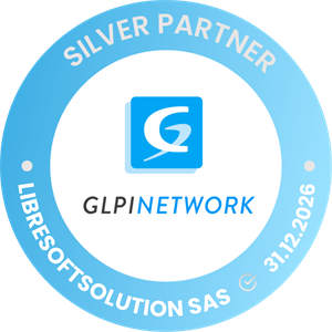 Insignia de GLPI Network: Silver Partner, otorgada a Libresoftsolution SAS, vigente hasta el 31 de diciembre de 2026.